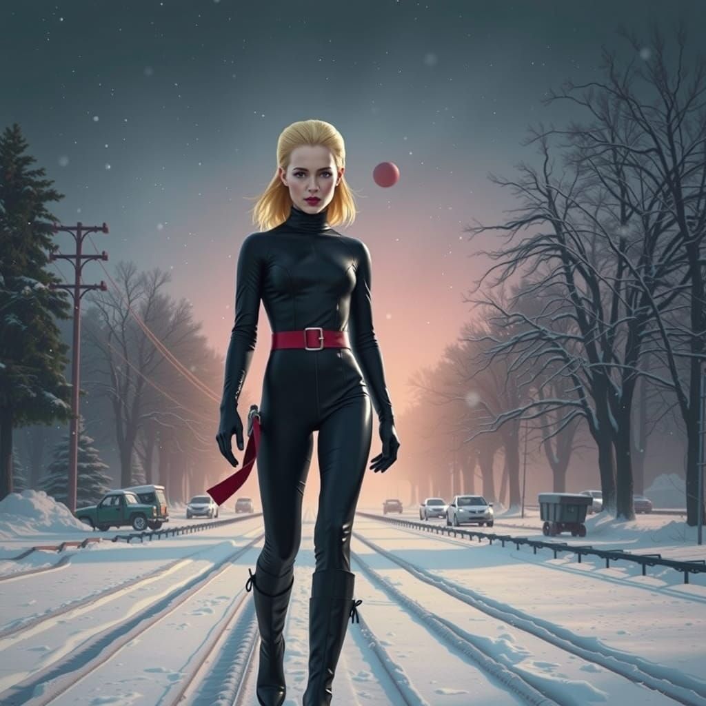 Sleek Blond Superheroine in Cyberpunk Style