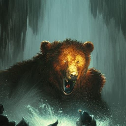 Monster Bear Fight in Van Gogh Style