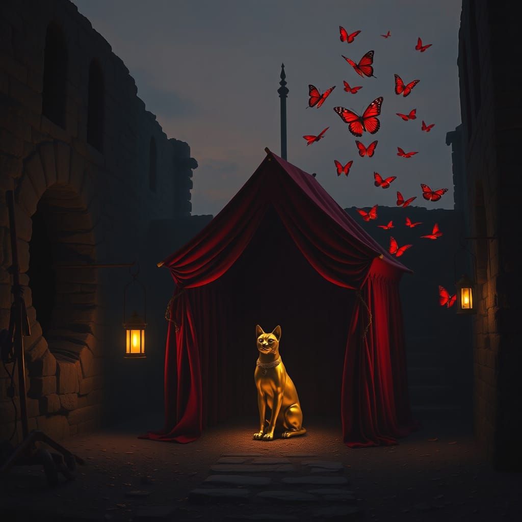 Golden Cat Illuminated in Mystical Twilight