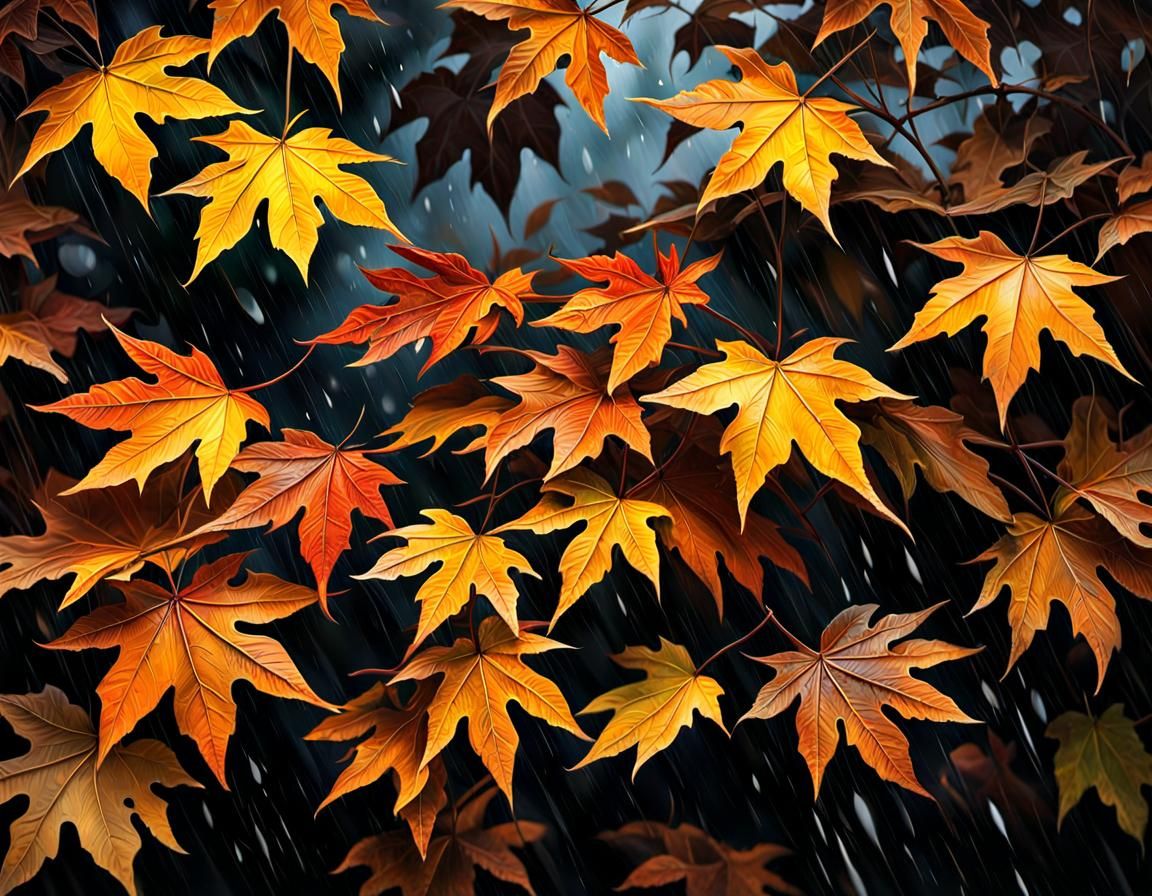 Autumn Rainstorm in Hyperrealistic Splash Art