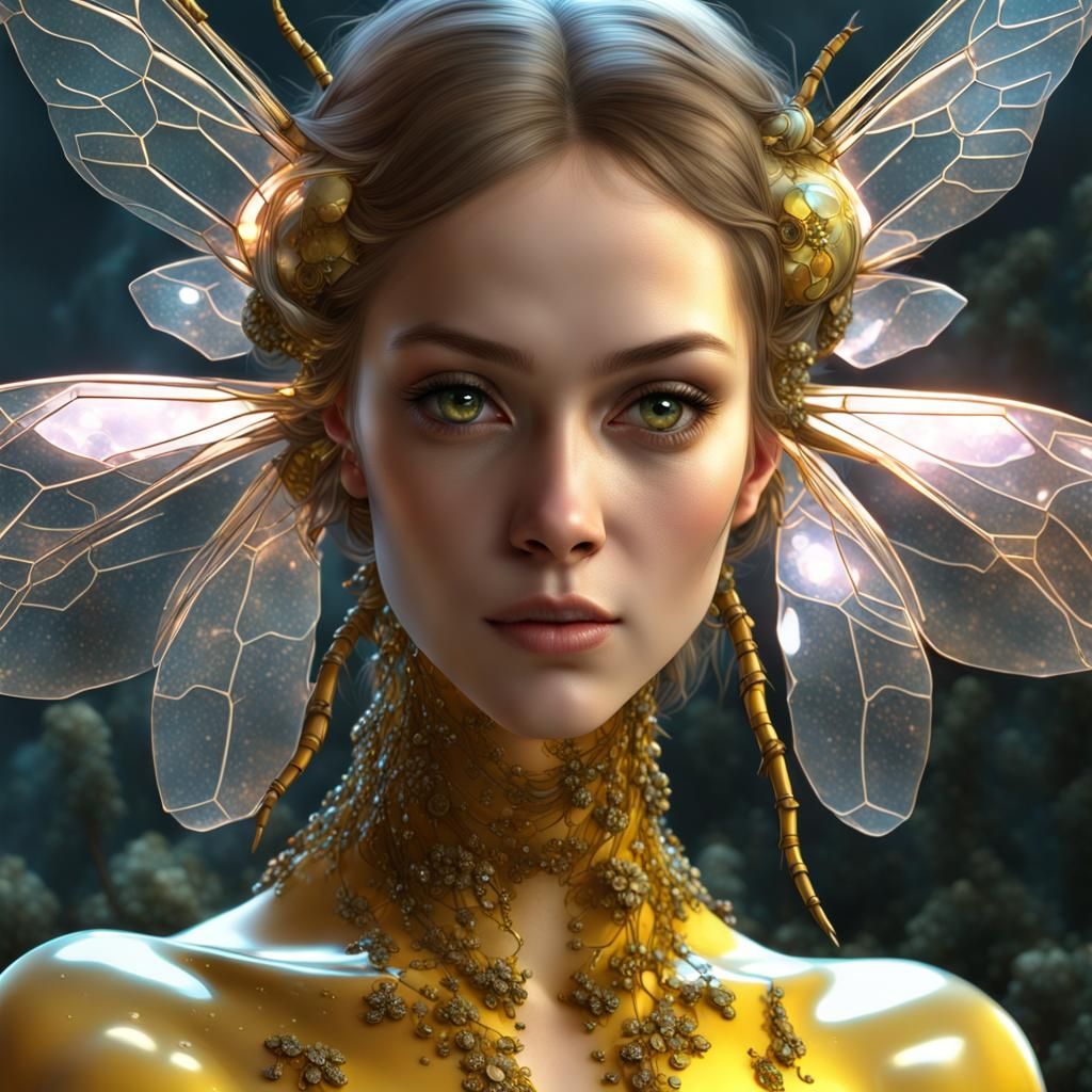 Beautiful Crystal Bee Woman Portrait in Anime Style