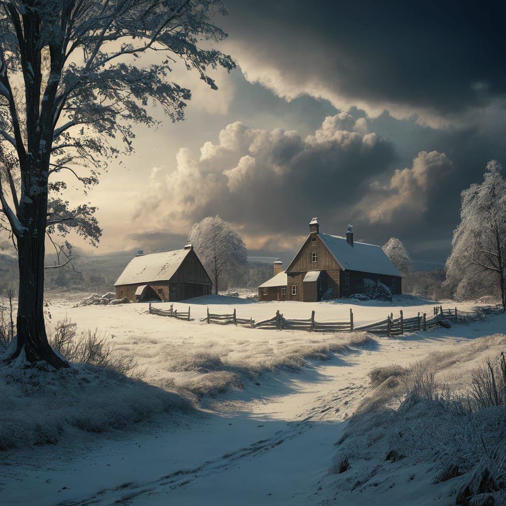 Snowy Countryside Landscape in Detailed Matte Painting