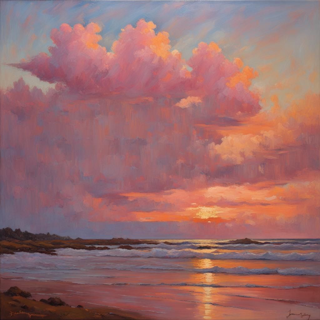 Vibrant Sunrise Sky with Golden Light, Oil Painting