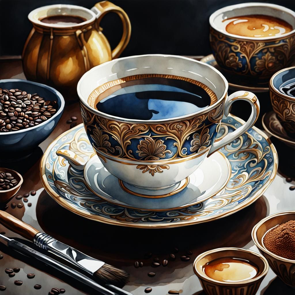 Watercolor Coffee: Artstation Trending Studio Photo