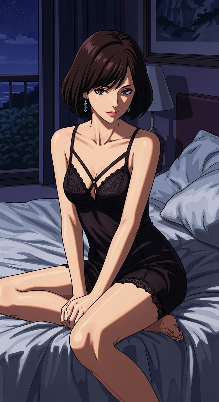 Elegant Woman in Lingerie, Anime-Inspired Digital Art