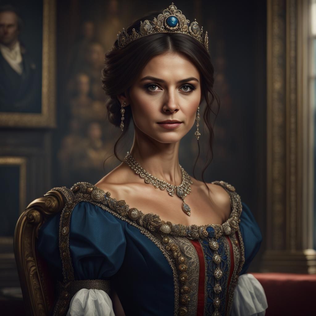 Historical Royal Portrait of Nina Dobrev: Detailed Matte Pai...