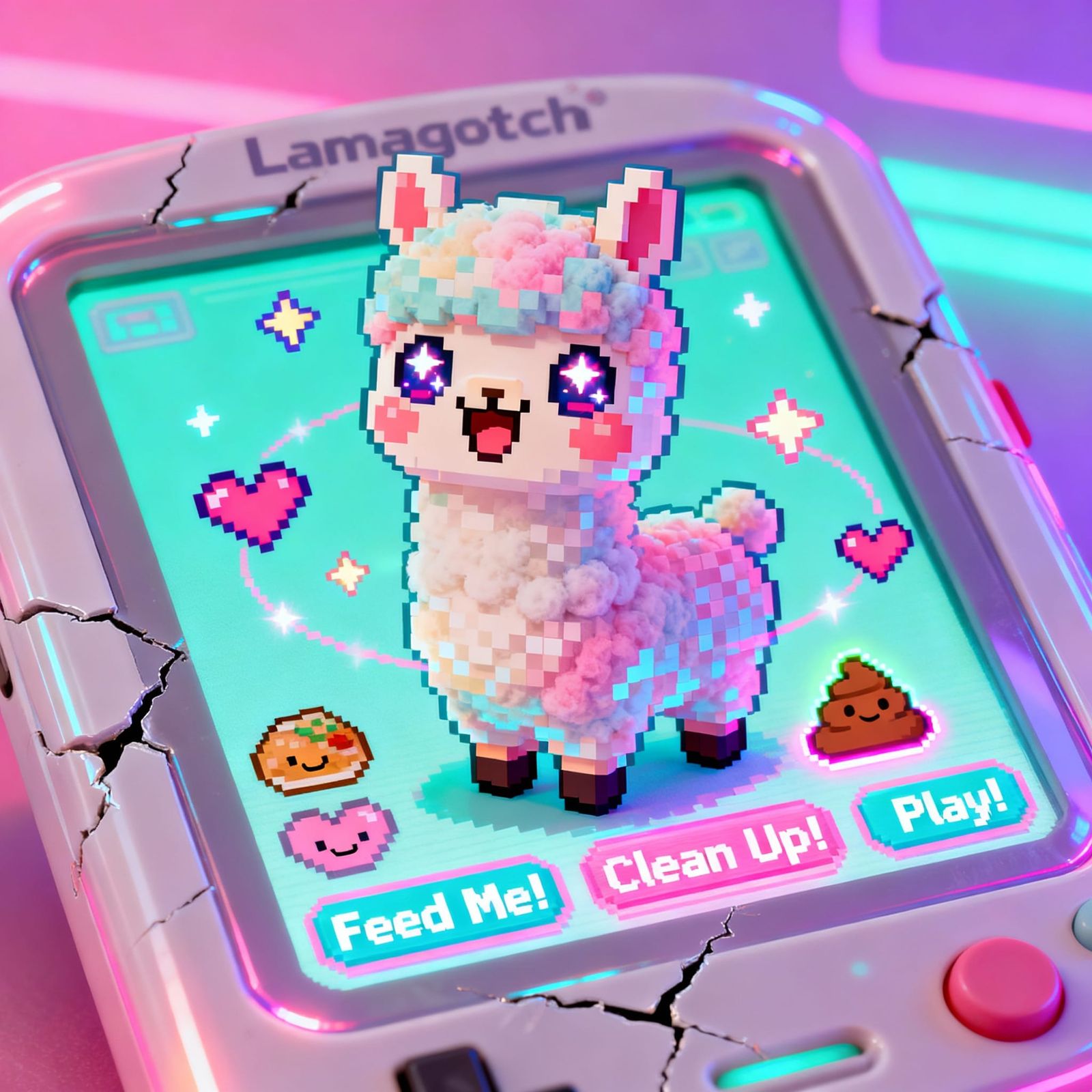 Cute Pixel Llama Pet Game Interface