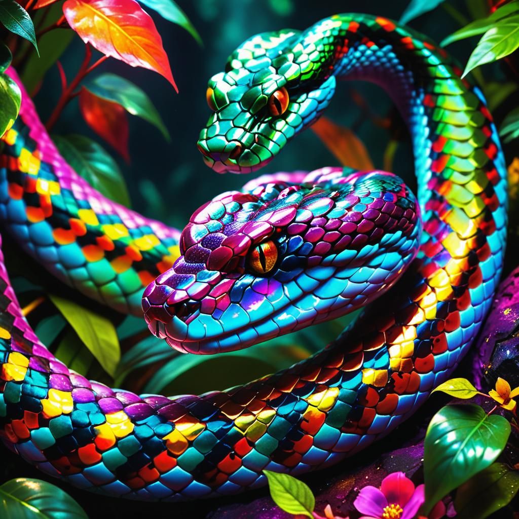 Gemstone Jungle Viper in Opalescent Light, Detailed Art
