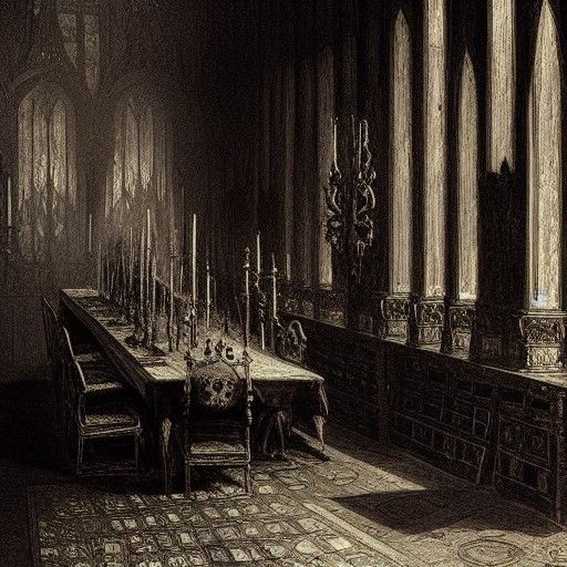 Gothic Horror Dining Room in Dark Fantasy Style