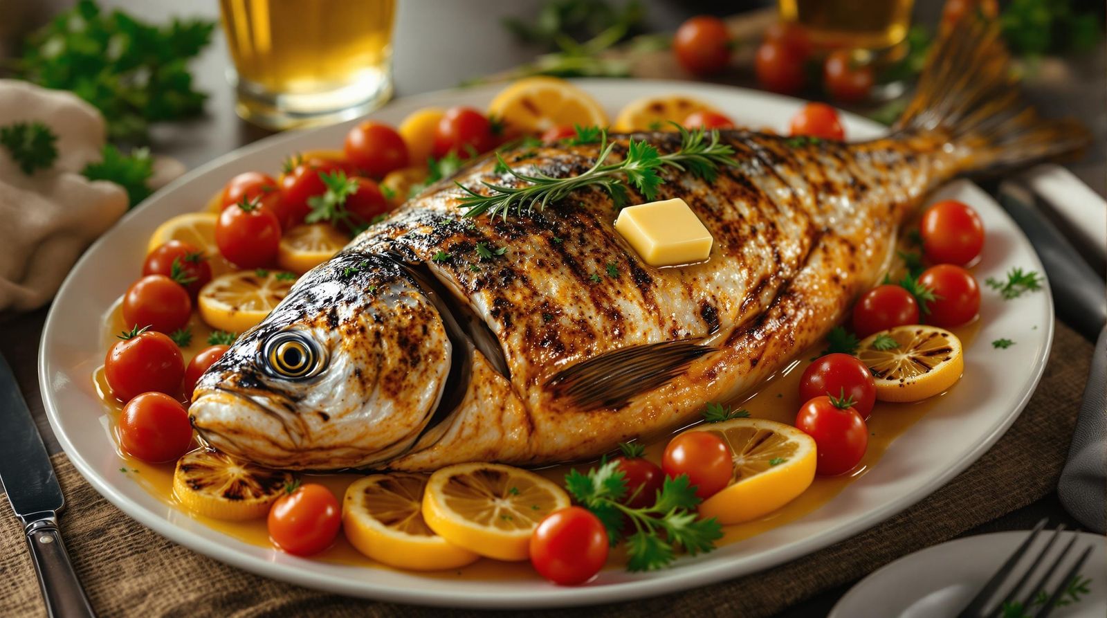 Gourmet Fish Dish in Elegant Dining Setting