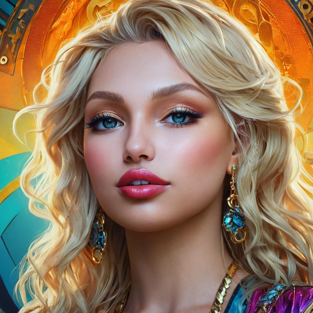 Blonde Bombshell Portrait in Vibrant Oil Painting Style