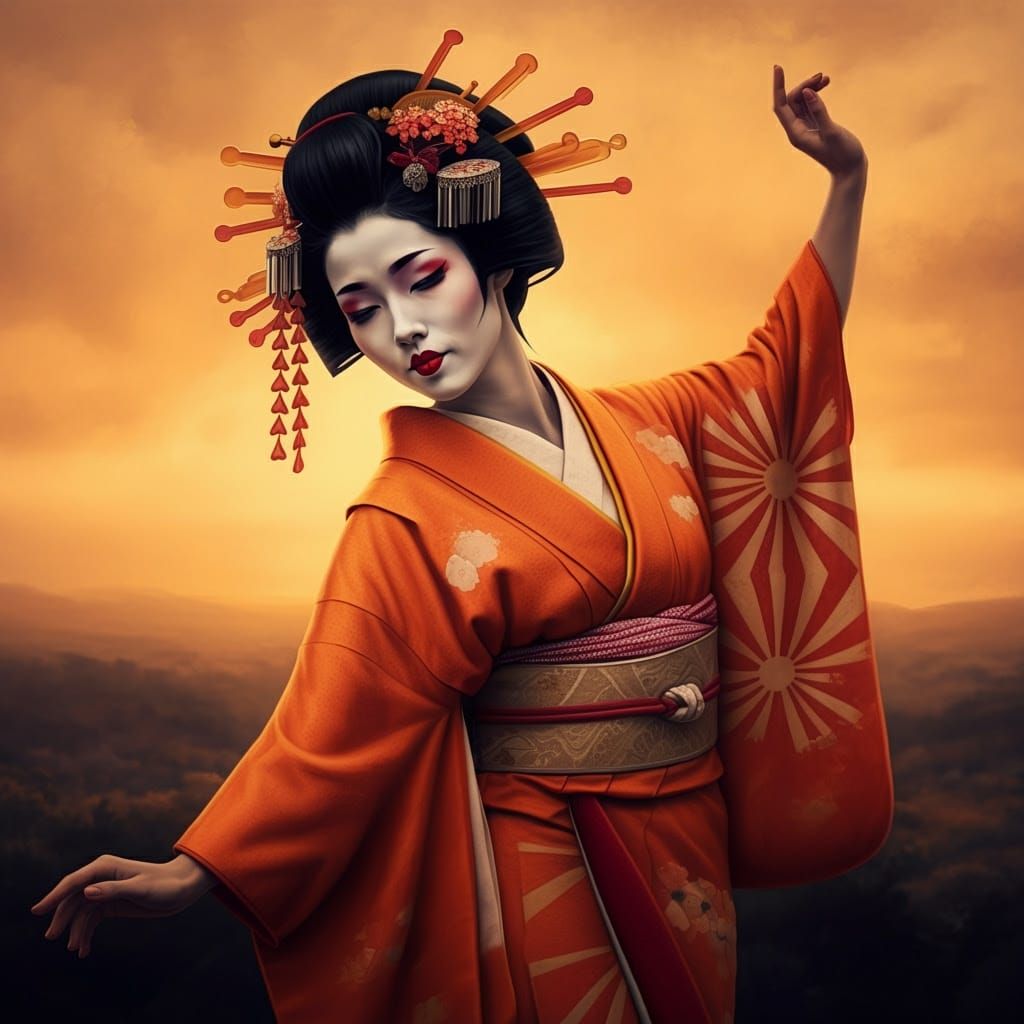 Stunning Edo Period Goddess of Dawn in Vibrant Kimo