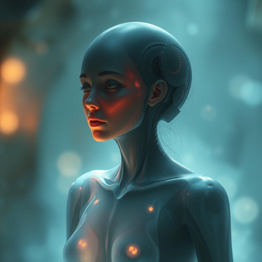 Ethereal Translucent Figure in Digital Watercolor Style