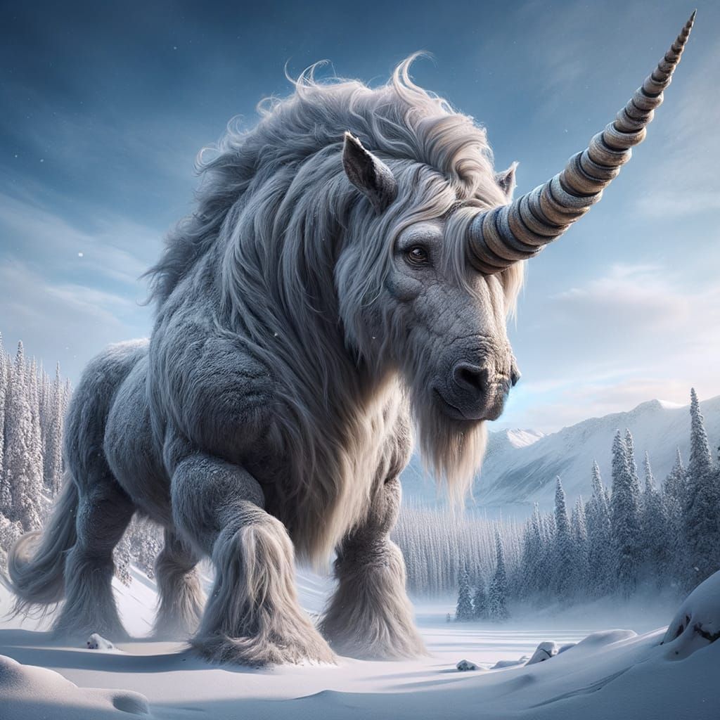 Siberian Unicorn in Majestic Winter Landscape