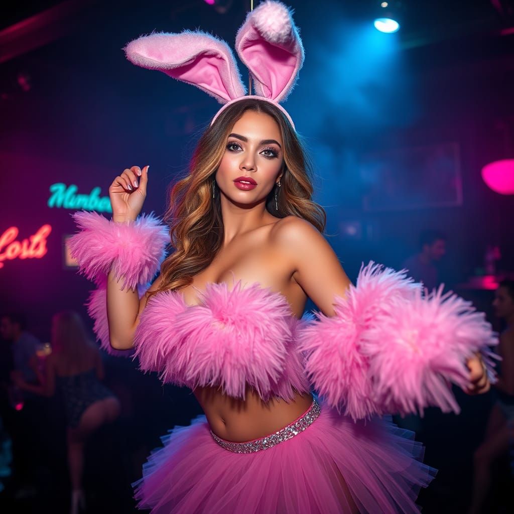 Woman in Rabbit Costume Pole Dancing