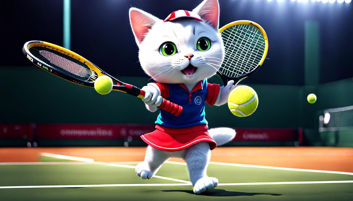 Anime Cat Plays Tennis in Sharp CGI Style