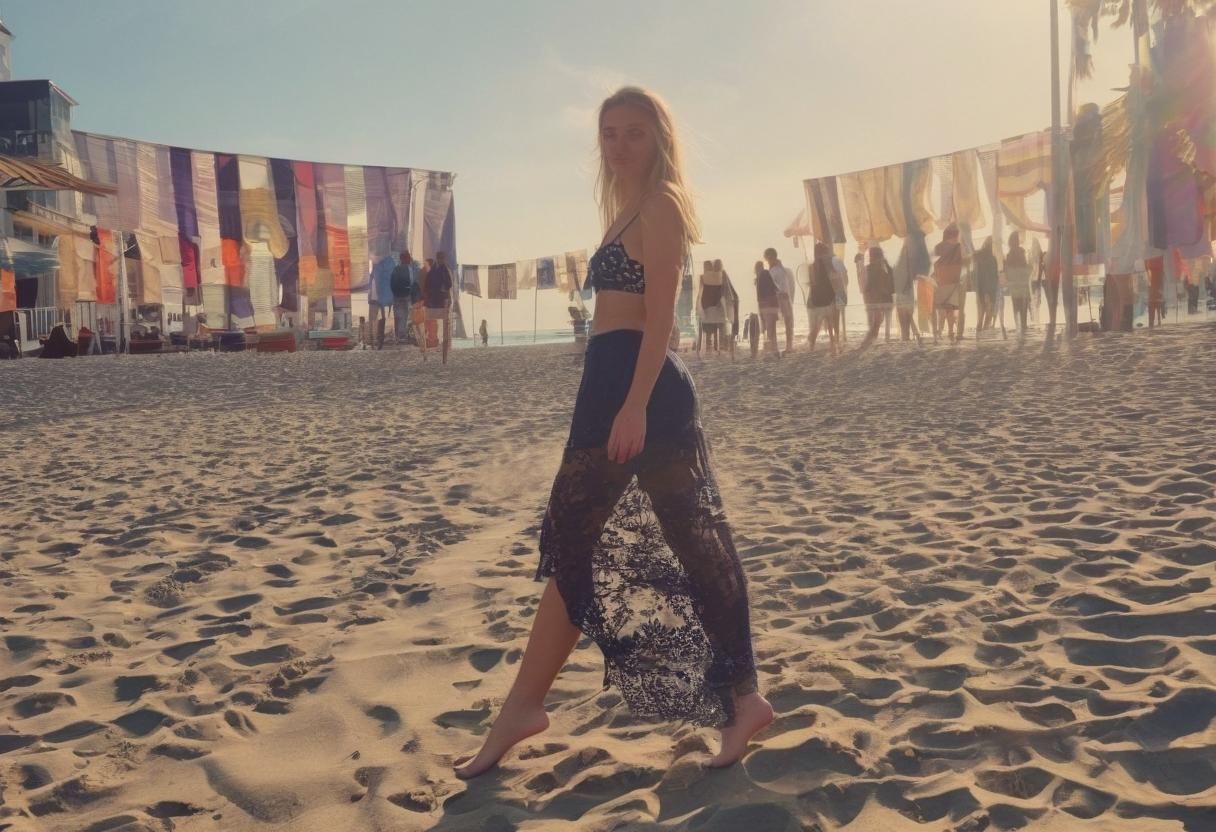 Woman in Lingerie on Rhein River Beach