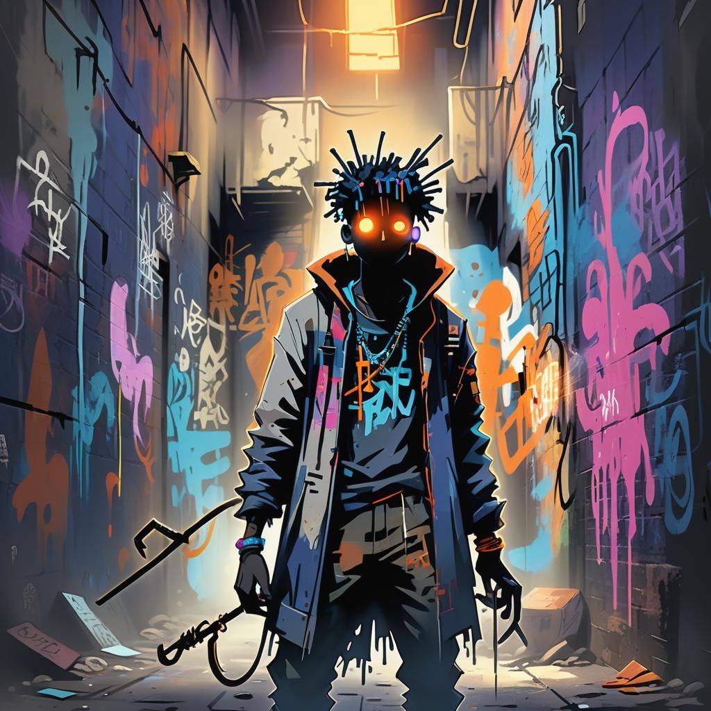 Haunted Hook-Handed Figure in Dark Fantasy Alley