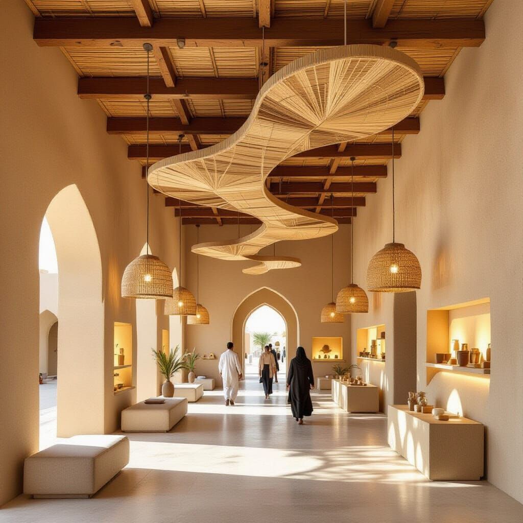 Heritage Building Interior with Organic Ceiling Installation