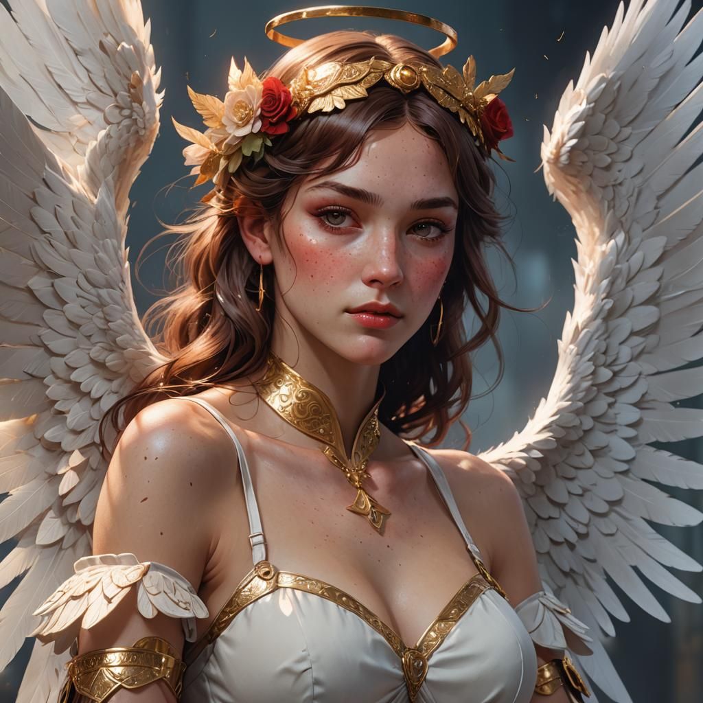 Angelic Portrait with Velvet and Lace, Hyperdetailed Art