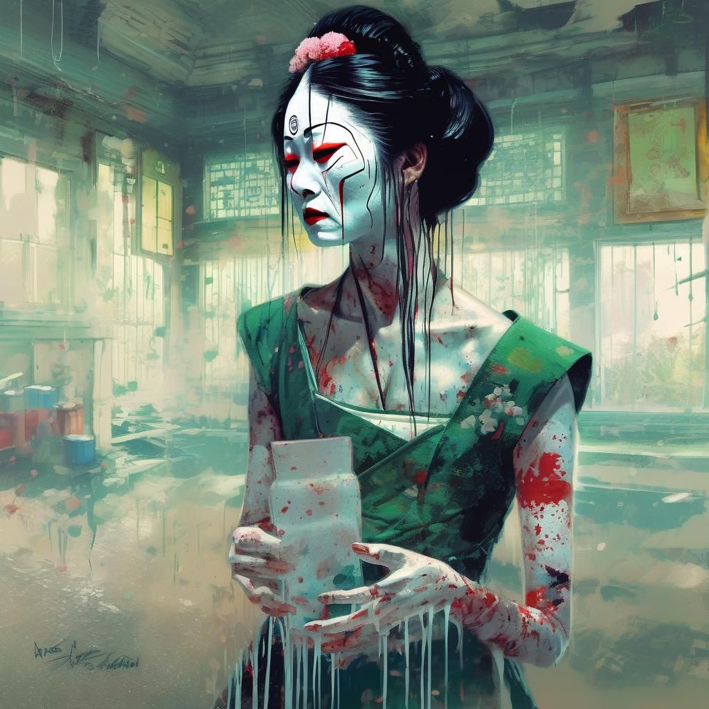 Geisha in Psych Ward with Thin Man Mask