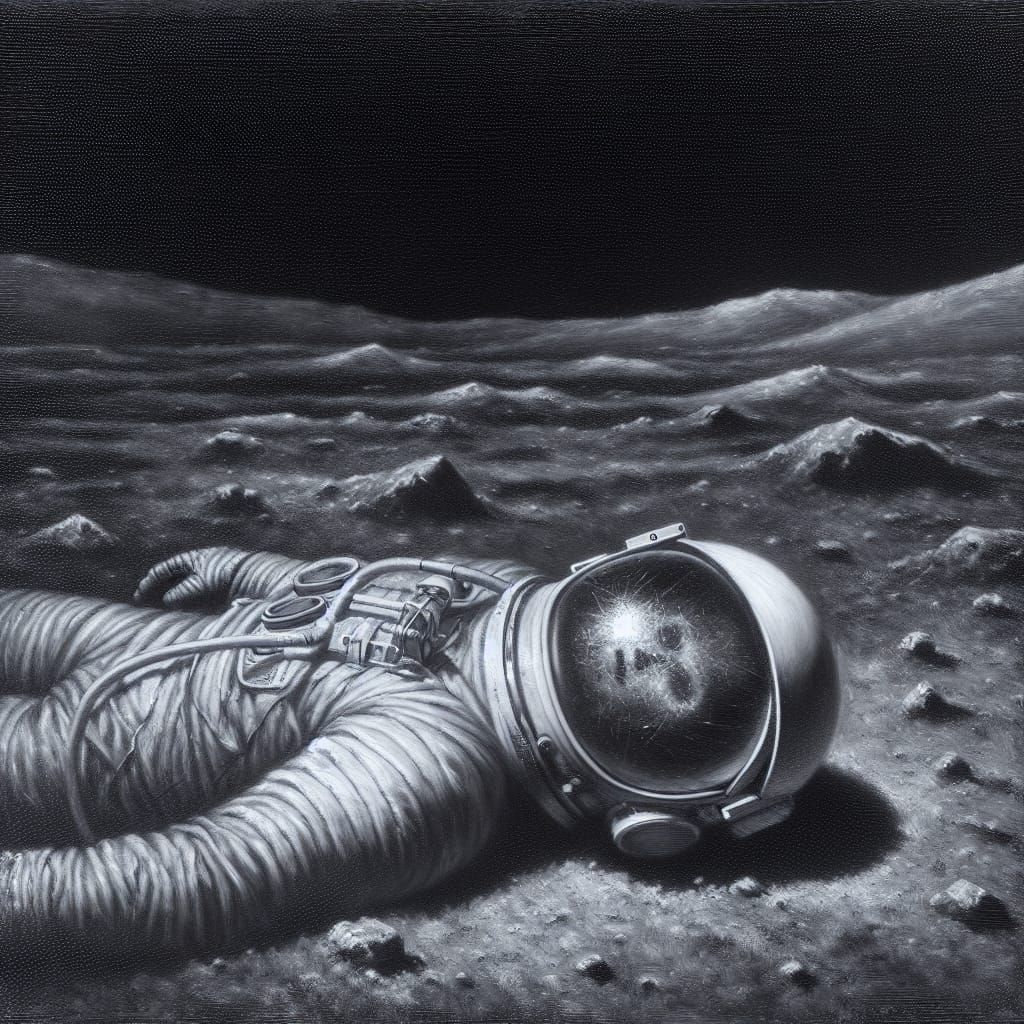 Dead Astronaut on Moon in Gothic Romantic Style