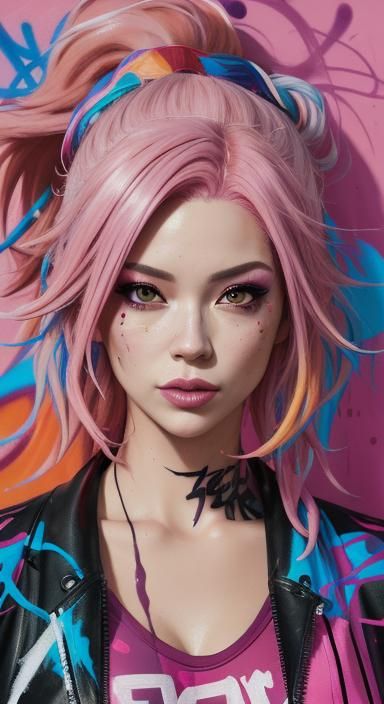 Curvy Woman Portrait in Colorful Graffiti Style