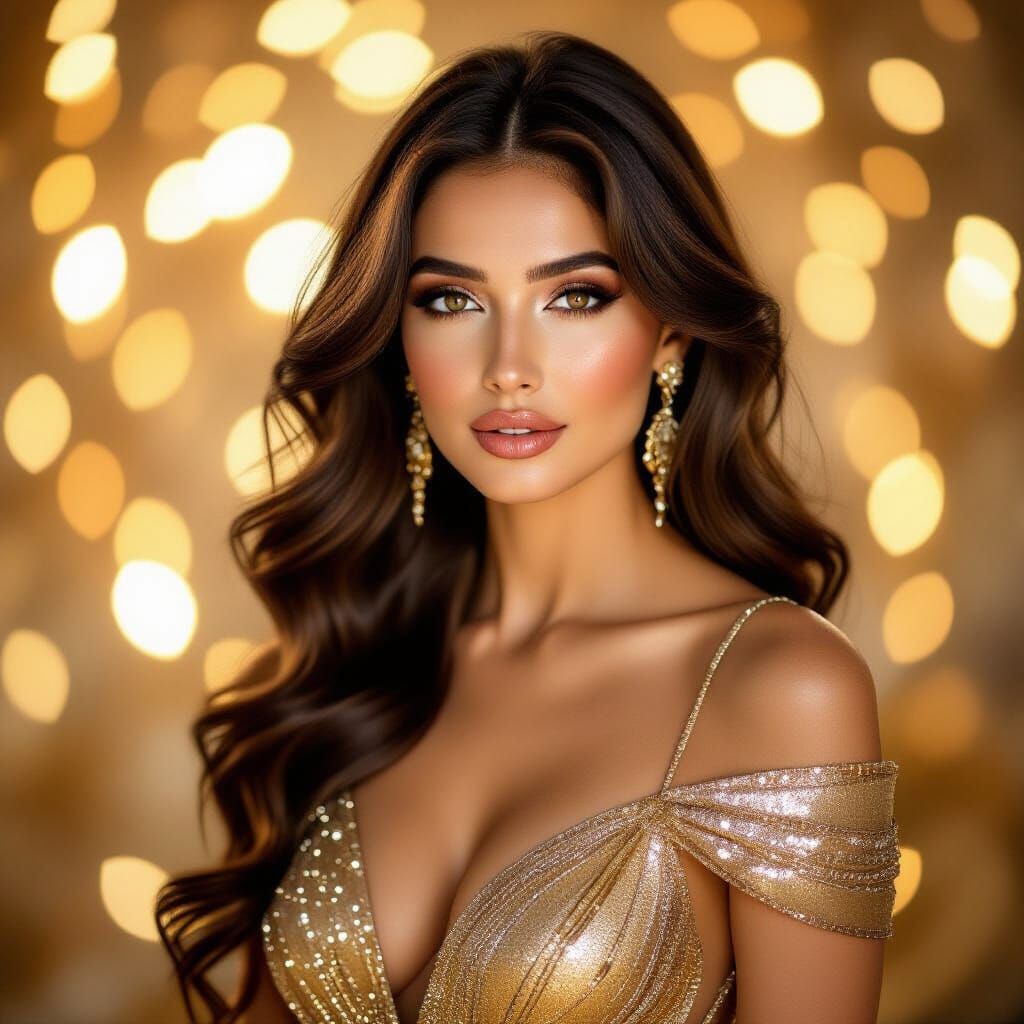 Glamorous Persian Woman in Golden Gown