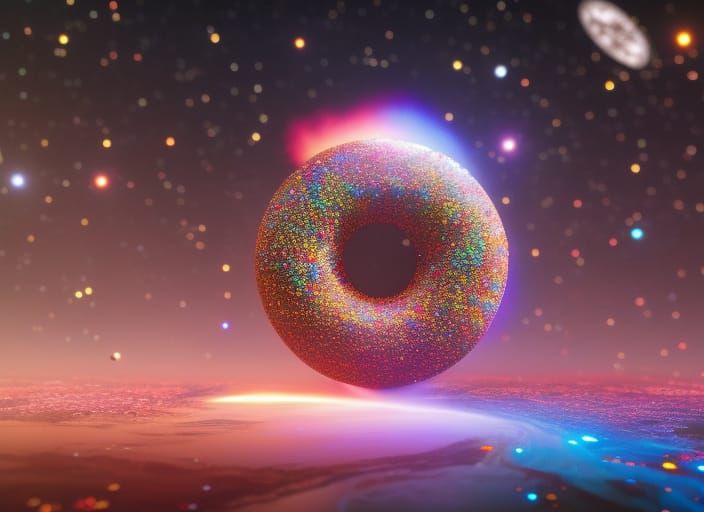 Delicious Chocolate Donut Floating in Space, Digital Art