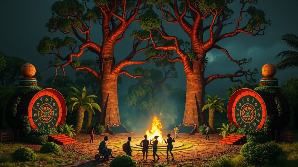 Cyber Baobab Nexus: A Futuristic Tribal Village in Future Ke...