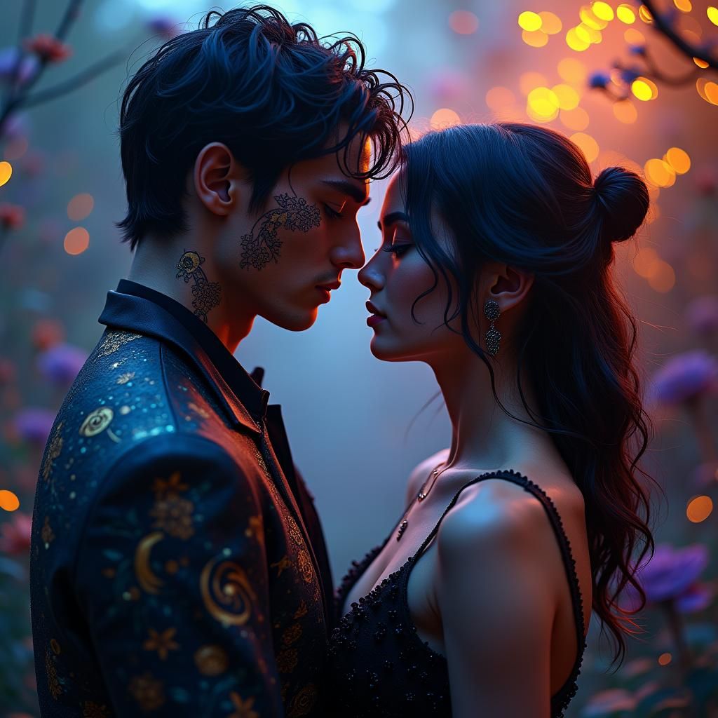 Sensual Couple in Dreamlike Surrealist Style