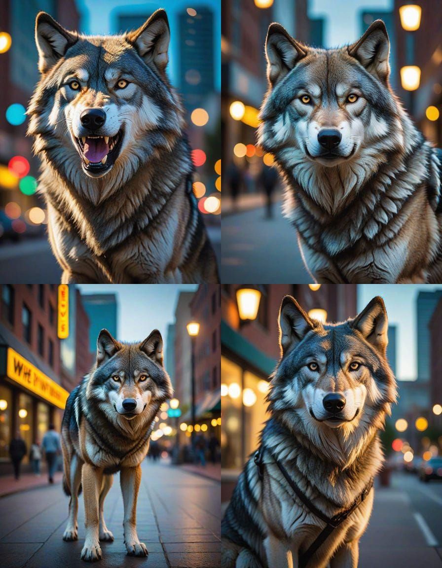 Moody Downtown Wolves in Raw Photography Style