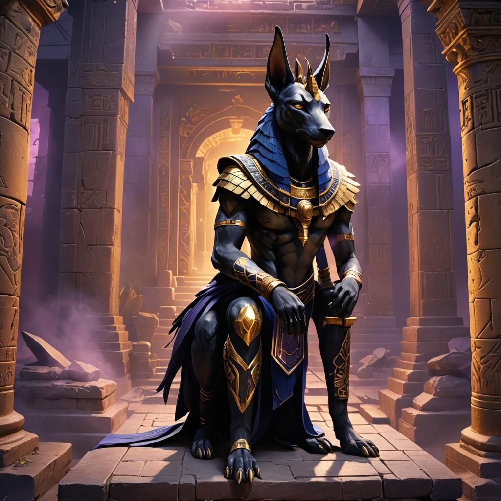 Handsome Anubis in Elegant Suit, Anime Concept Art