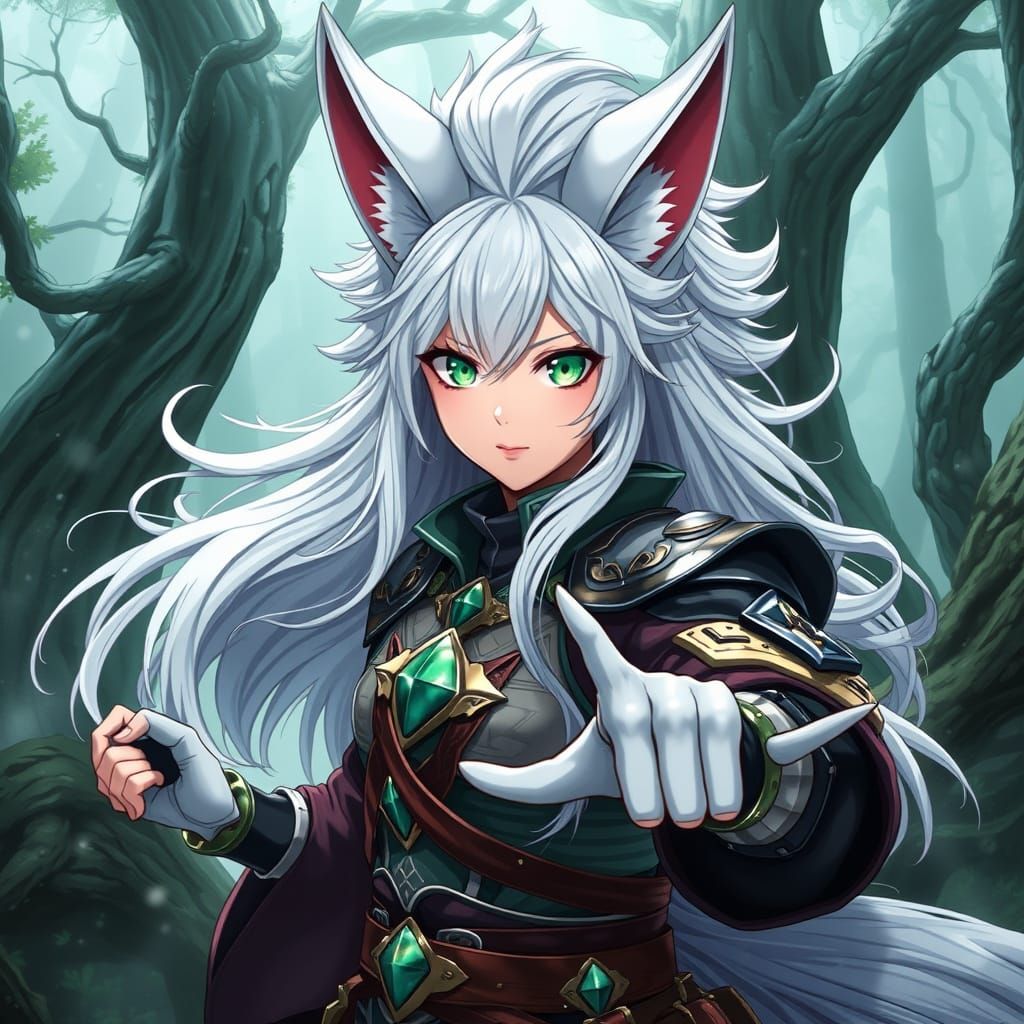 Majestic Nine-Tailed Kitsune in Whimsical Anime Style