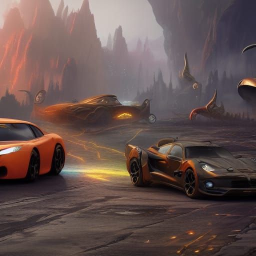 Fantastical Cars in Detailed Matte Painting