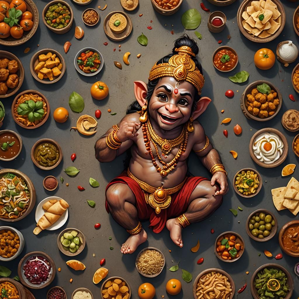 Baby Hanuman's Feast: Indian Food Art