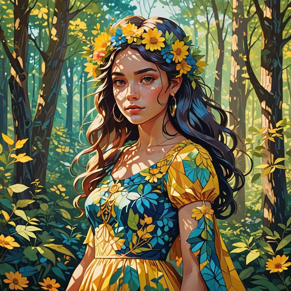 Summer Fae in Sunlit Forest: Pop Art Portrait
