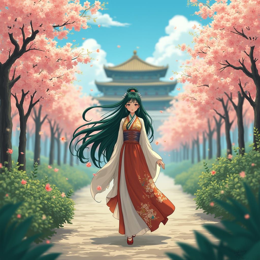 Ancient Chinese Maiden Strolls Forbidden Imperial City