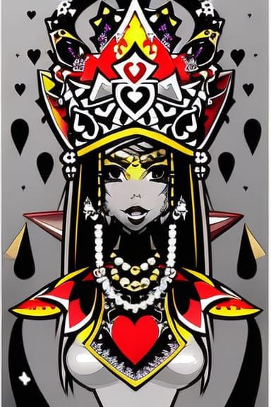 Chibi Poker Queen with Red Hearts Digital Art
