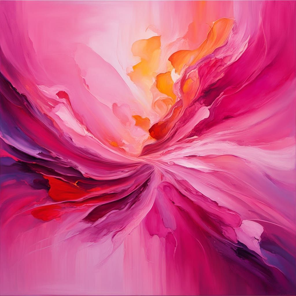 Vibrant Pink Abstract Landscape Oil Painting