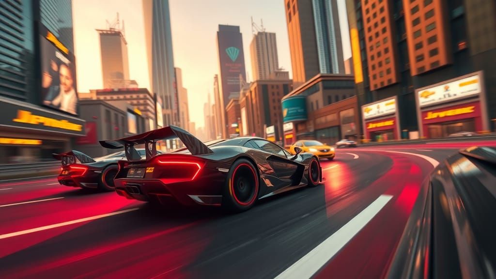 Cyberpunk Supercar Race in Dystopian Cityscape