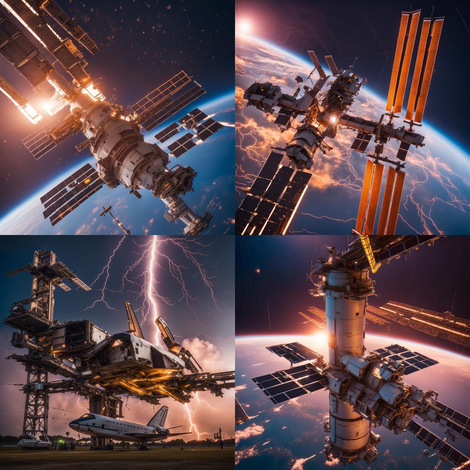 Neon Lightning and Space Debris Around Space Station