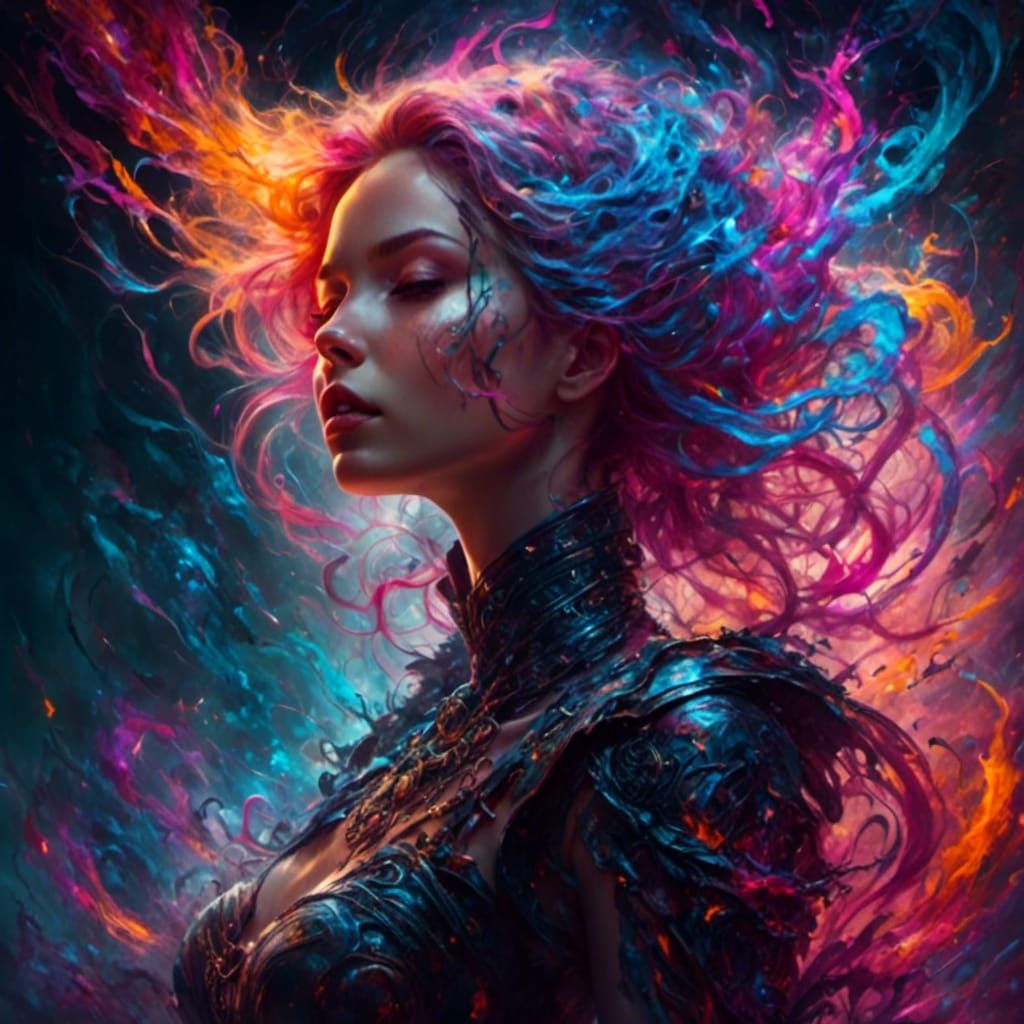 Ethereal Smoke Woman in Vivid Colors