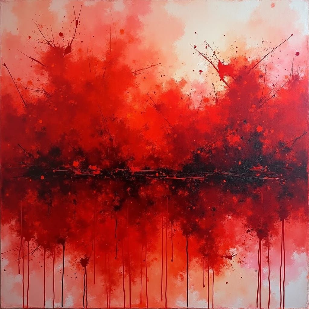 Expressionist Blood Splatters on Canvas as Impasto Painting