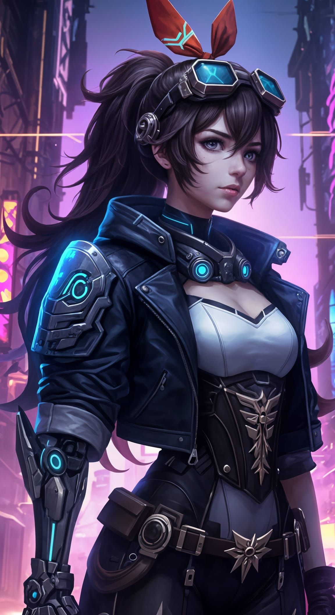 Genshin Impact's Amber in Cyberpunk Armor