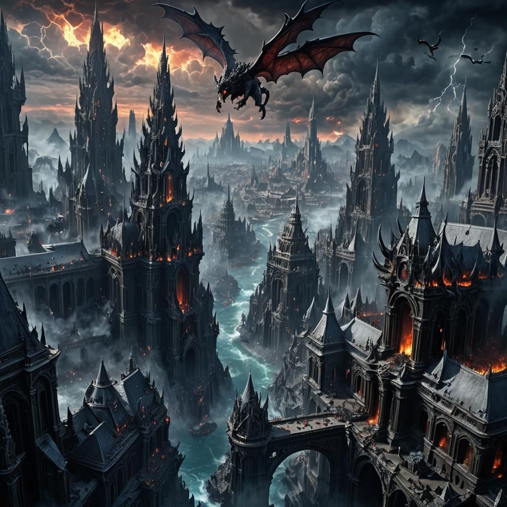 Infernal Metropolis Ablaze: A Gothic Vision