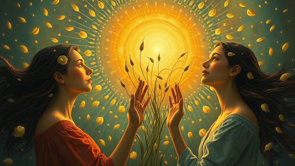 Surreal Women Embody Resilience in a Dreamlike Scene of Hope...