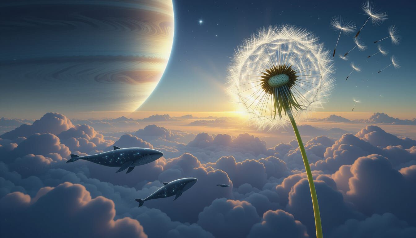 Colossal Dandelion Seed in Gas Giant Atmosphere