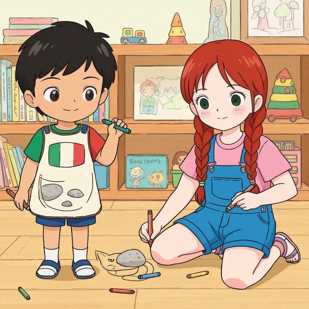 Children Drawing Together in Whimsical Studio Ghibli Style