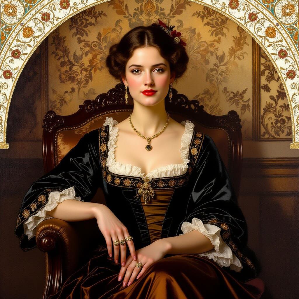 Elegant Woman Posing for Portrait in Rembrandt Style